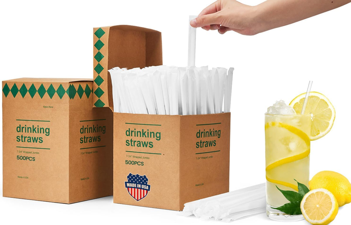 Plastic Straws 1000PCS Individually Wrapped Clear Disposable Drinking Straw
