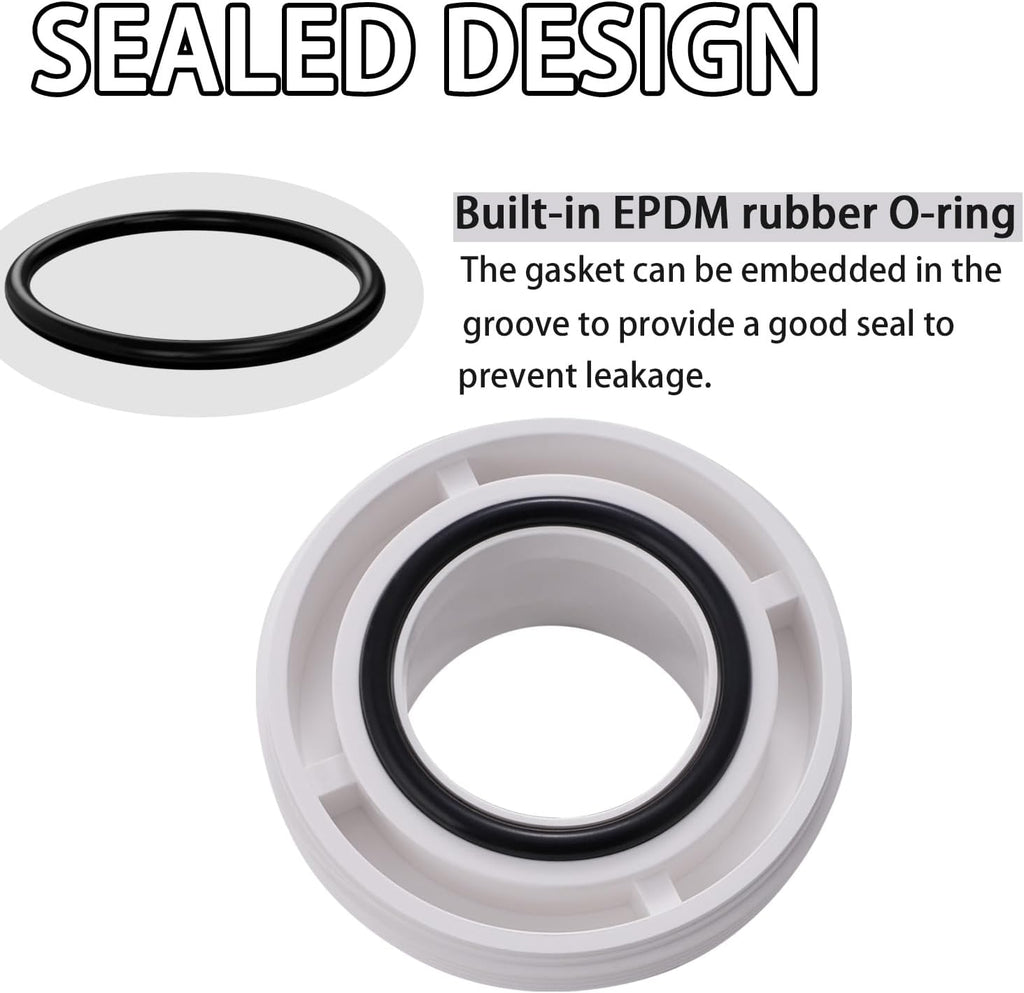 1-1/2" PVC Union Coupling Pipe Fitting (actual diameter 1.9") PVC Adapter Schedule 40(Socket x Socket), EPDM O-Ring, White 2 Pack