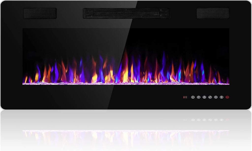 42 Inch Electric Fireplace Insert Ultra-Thin - Recessed & Wall-Mounted Fireplace Heater with Thermostat, Adjustable