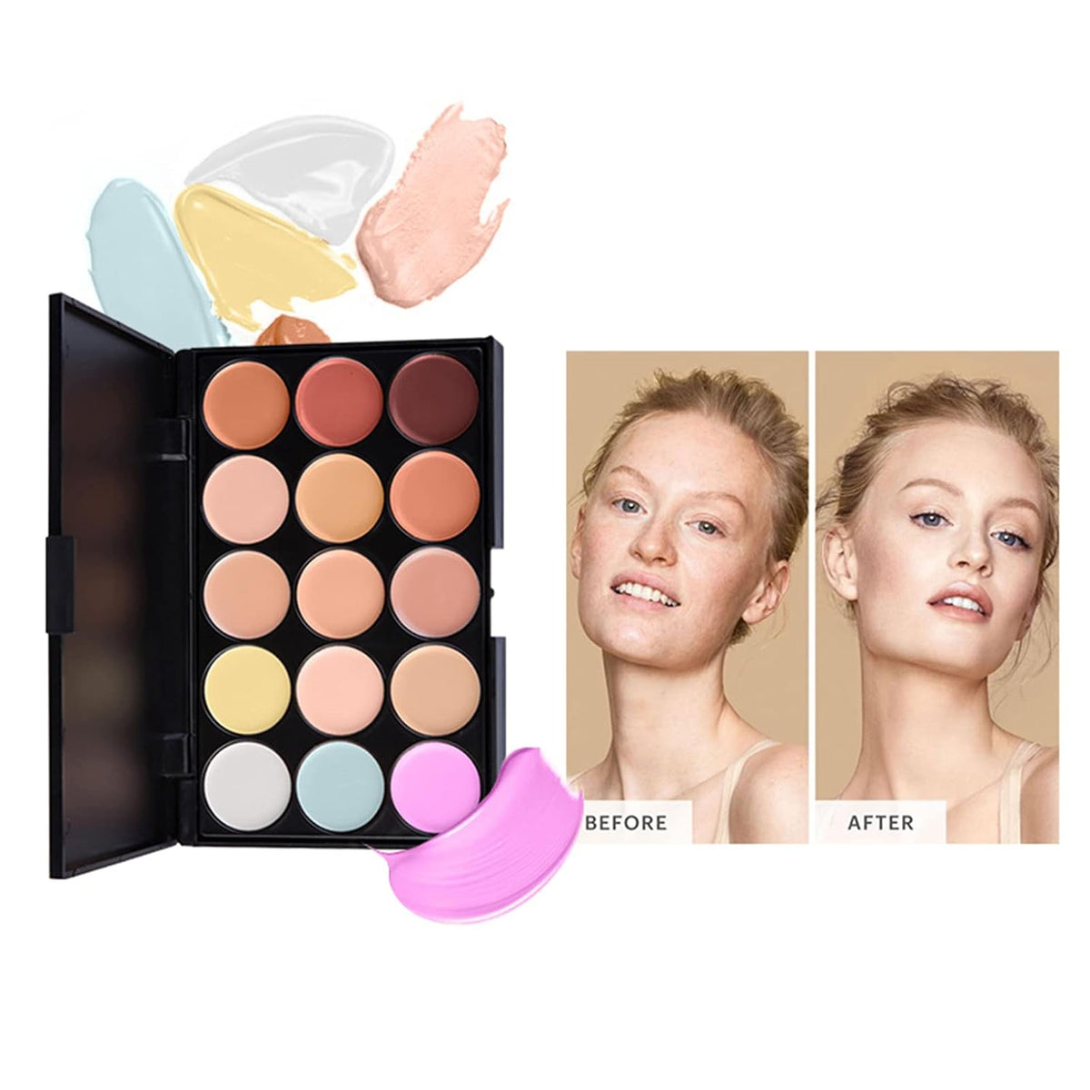 15 Colors Hydrating Cream Concealer Palette, Pure Vie Long Lasting Full Coverage Correcting Concealer Palette