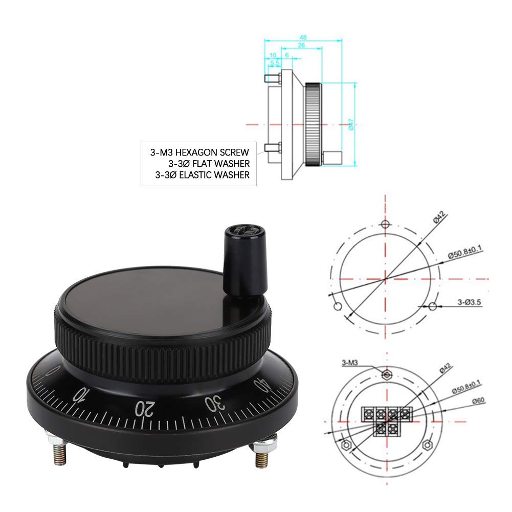 CNC Pulse Encoder Hand Wheel 60MM 6 Terminal Manual Pulse Generator for Milling Machine and CNC Router Control System(black)