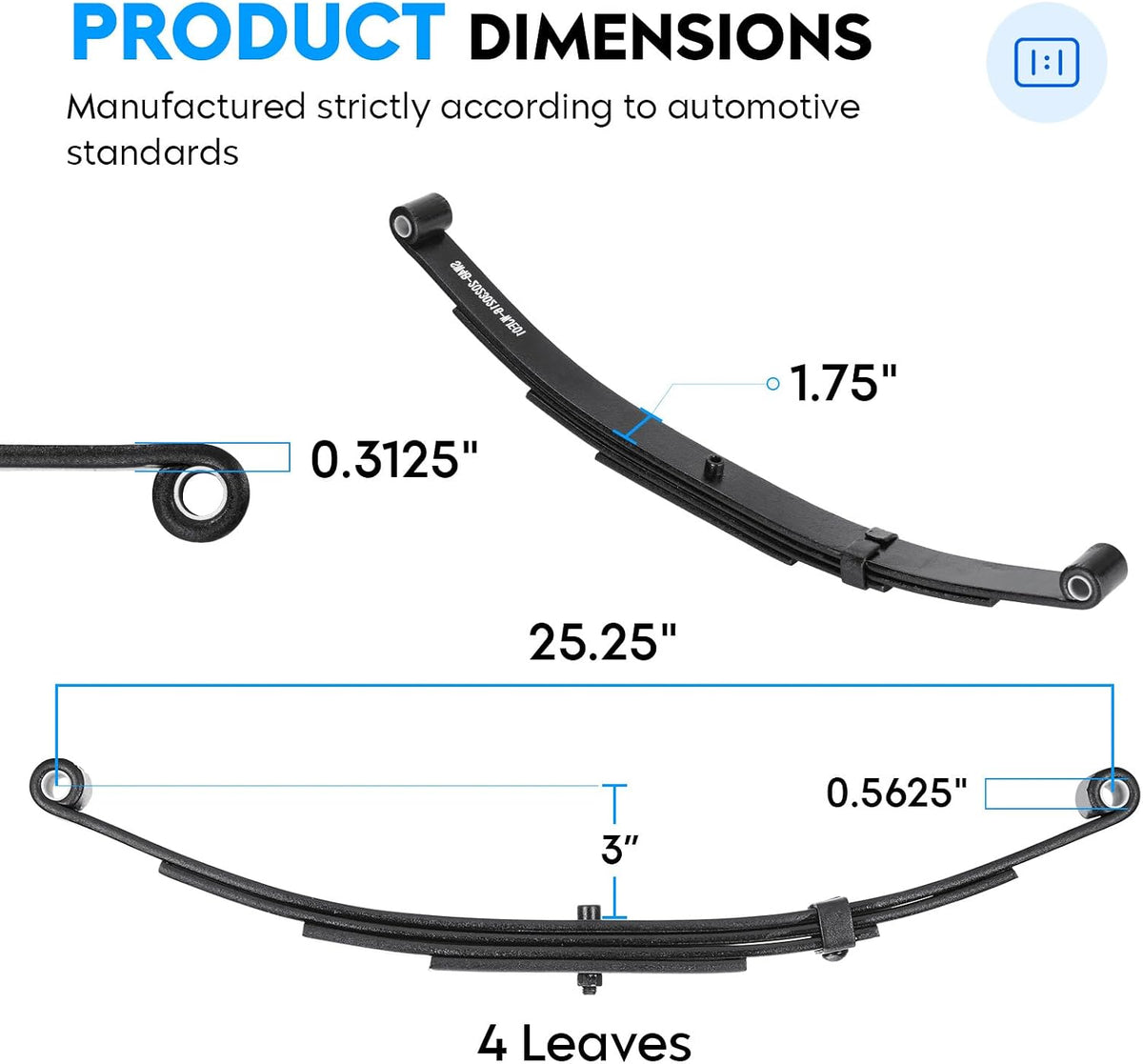 25-1/4" 4-Leaf 1750lb Capacity Double Eye Spring for 3500lb Trailer Axle & U-Bolt & Tandem Hanger Kit, 1.75" Width