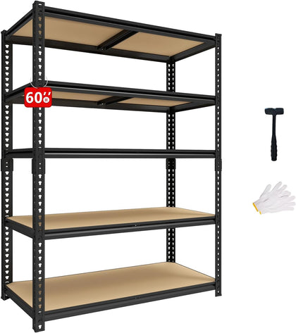 60" H Heavy Duty Storage Shelves, 2400LBS Capacity Metal Shelving Unit, Adjustable Garage Shelves & Organizer with