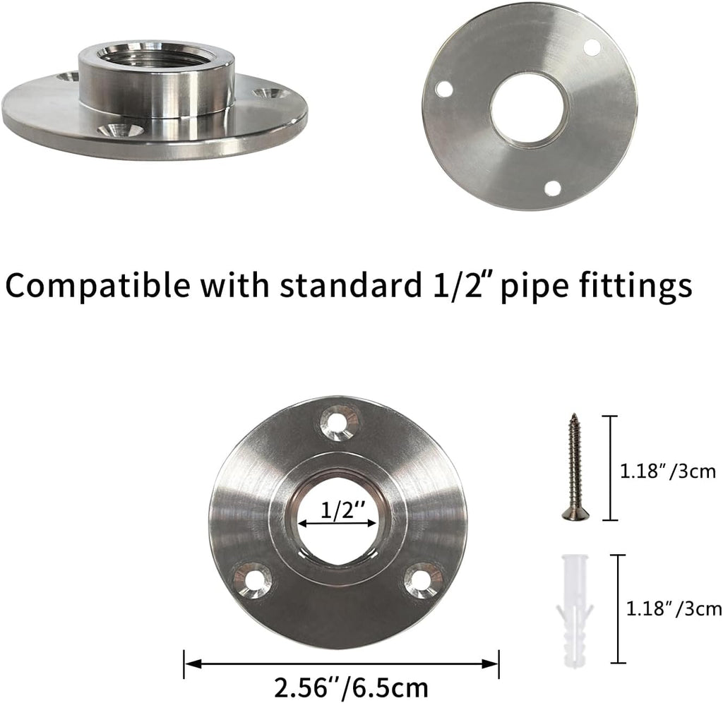 GeilSpace Stainless Steel Floor Flange, 304 Pipe Flange Fitting for Plumbing, Industrial Use, Furniture DIY – Pipe Fittings, Rust-Resistant, Set of 2 (1/2")