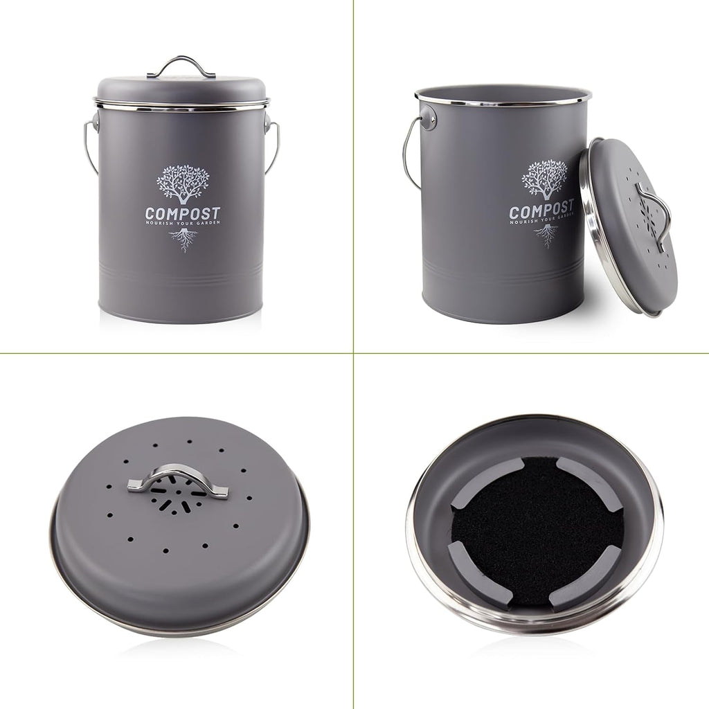 Kitchen Countertop Compost Bin, Odor Resistant Indoor Compost Bin with Lid and Charcoal Filter, Rust Resistant Coated