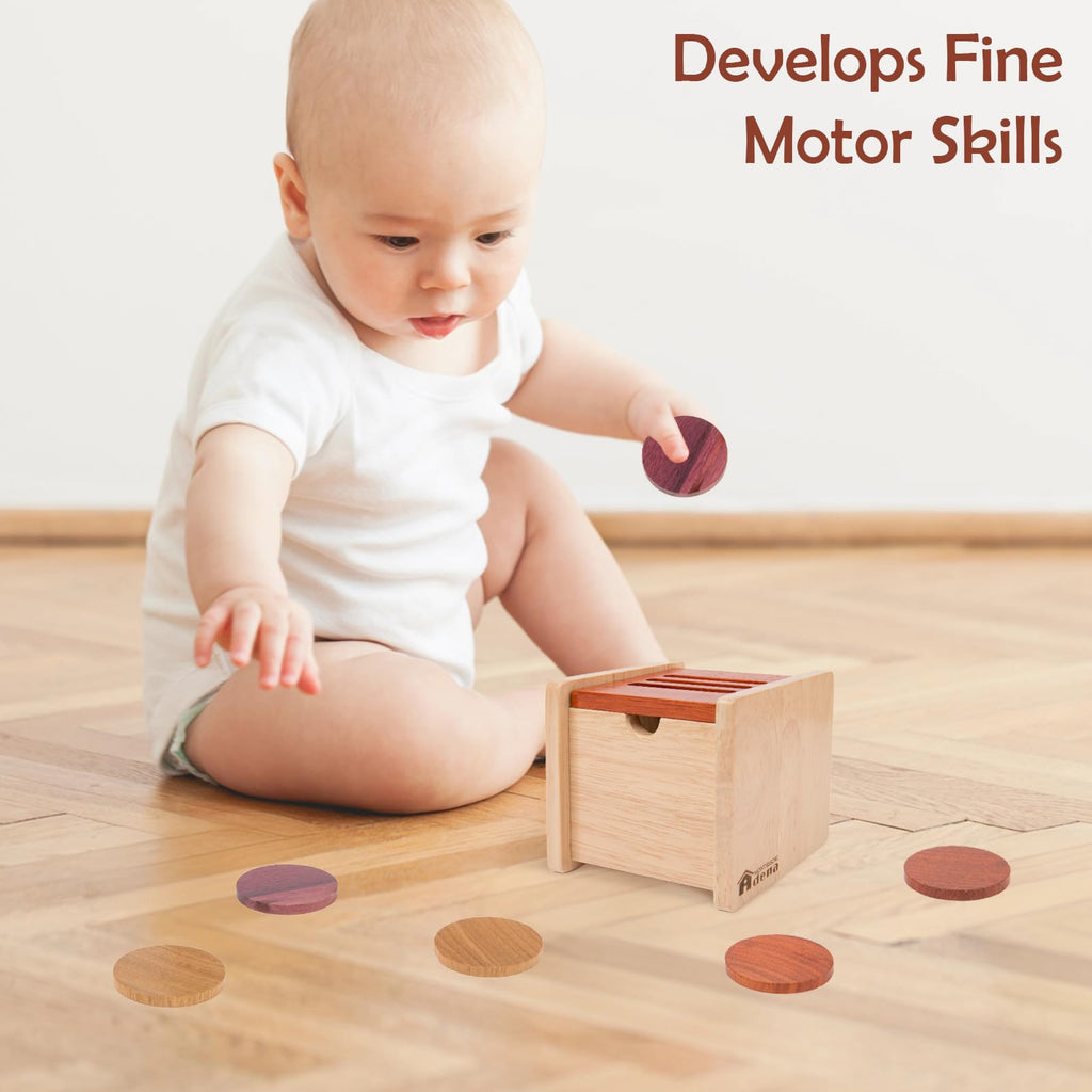 Wooden Coin Box with Lid Object Permanence 6-12 Months