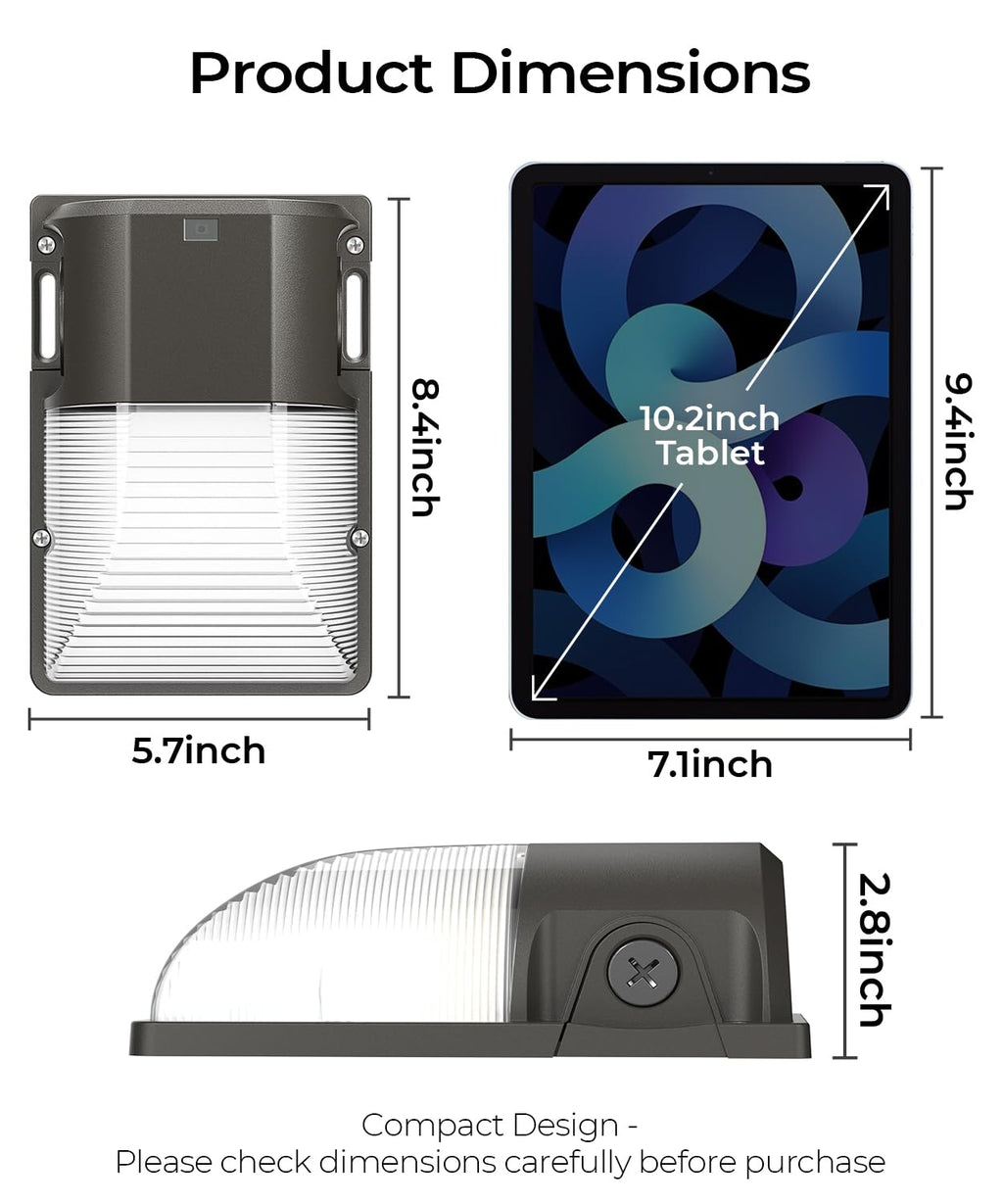 30W LED Wall Pack Light, 5000K 3600LM, Dusk to Dawn Sensor, 2 Pack