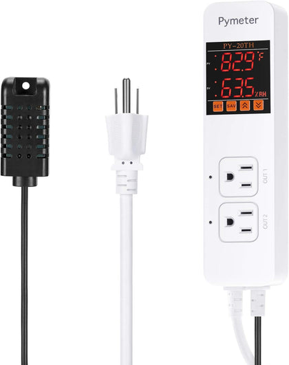 Temperature and Humidity Controller Reptile Mushroom Greenhouse Thermostat Pre Wired Dual Controlled Outlets Heater