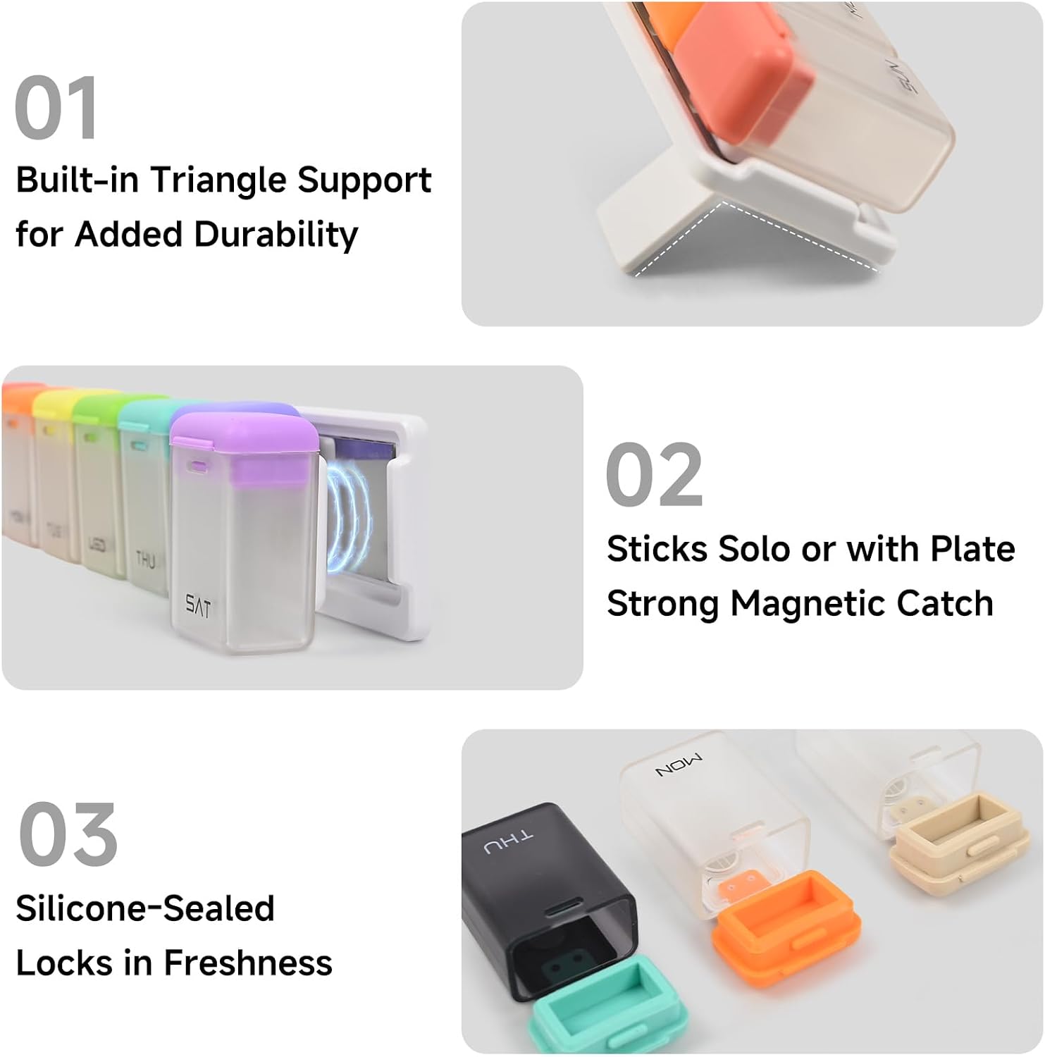 Pill Organizer 7 Day, Weekly Pill Box, Magnetic Pill Organizer for Fridge, 7 Compartments Portable Daily Pill Case