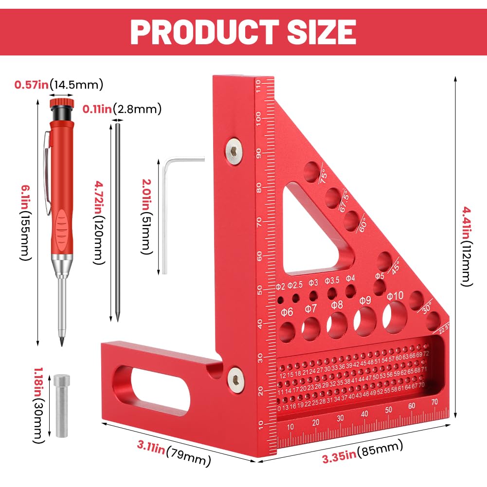Mellisore 4.3 Inch 3D Multi-Angle Measuring Square Ruler with Angle Pin