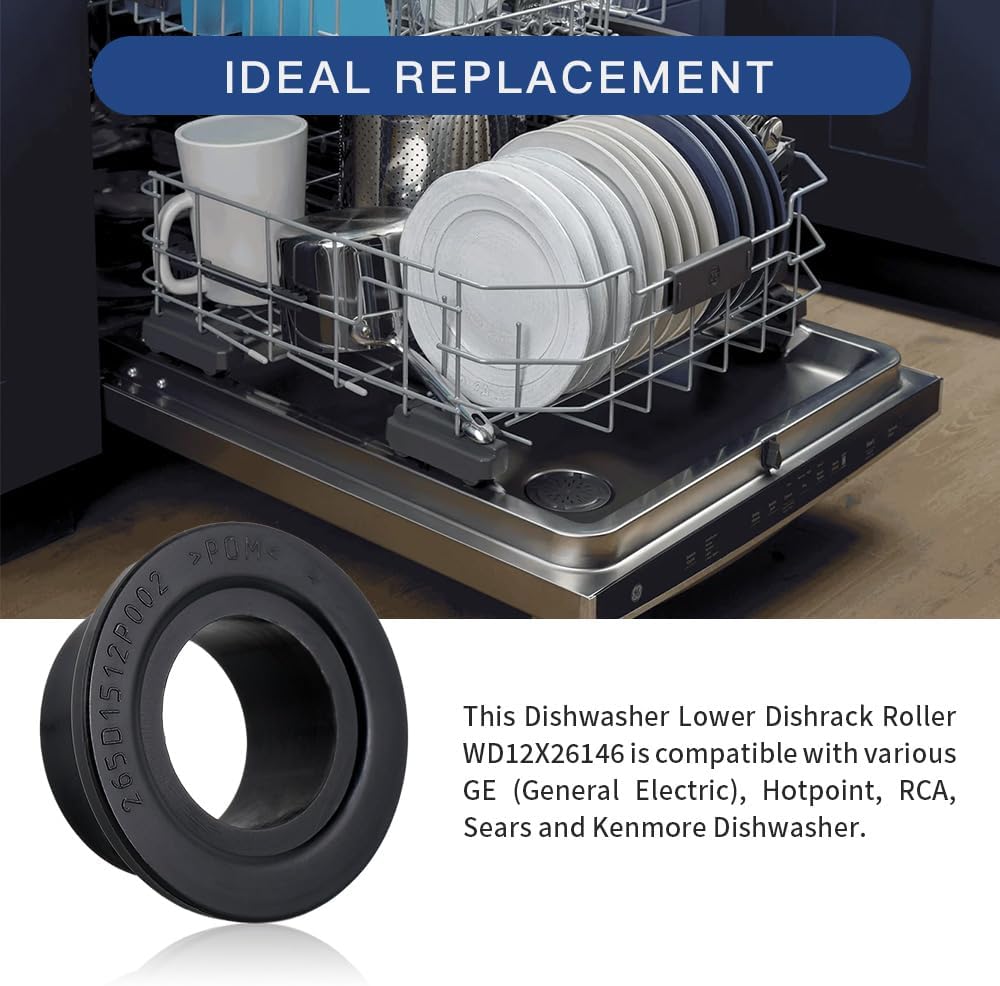 [Upgraded] WD12X26146 Dishwasher Wheels Lower Rack for GE, Lower Dishrack Roller, Replaces WD12X10435, AP6989036 (8 Pack)