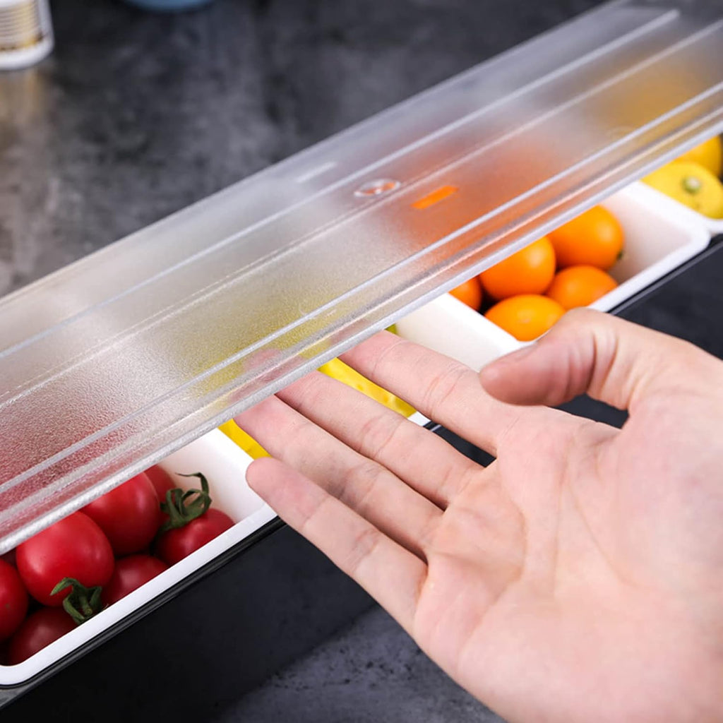 5 Compartment Plastic Dispenser Fruit Veggie Condiment Caddy with Lid，Ice Cooled Condiment Serving Container Chilled