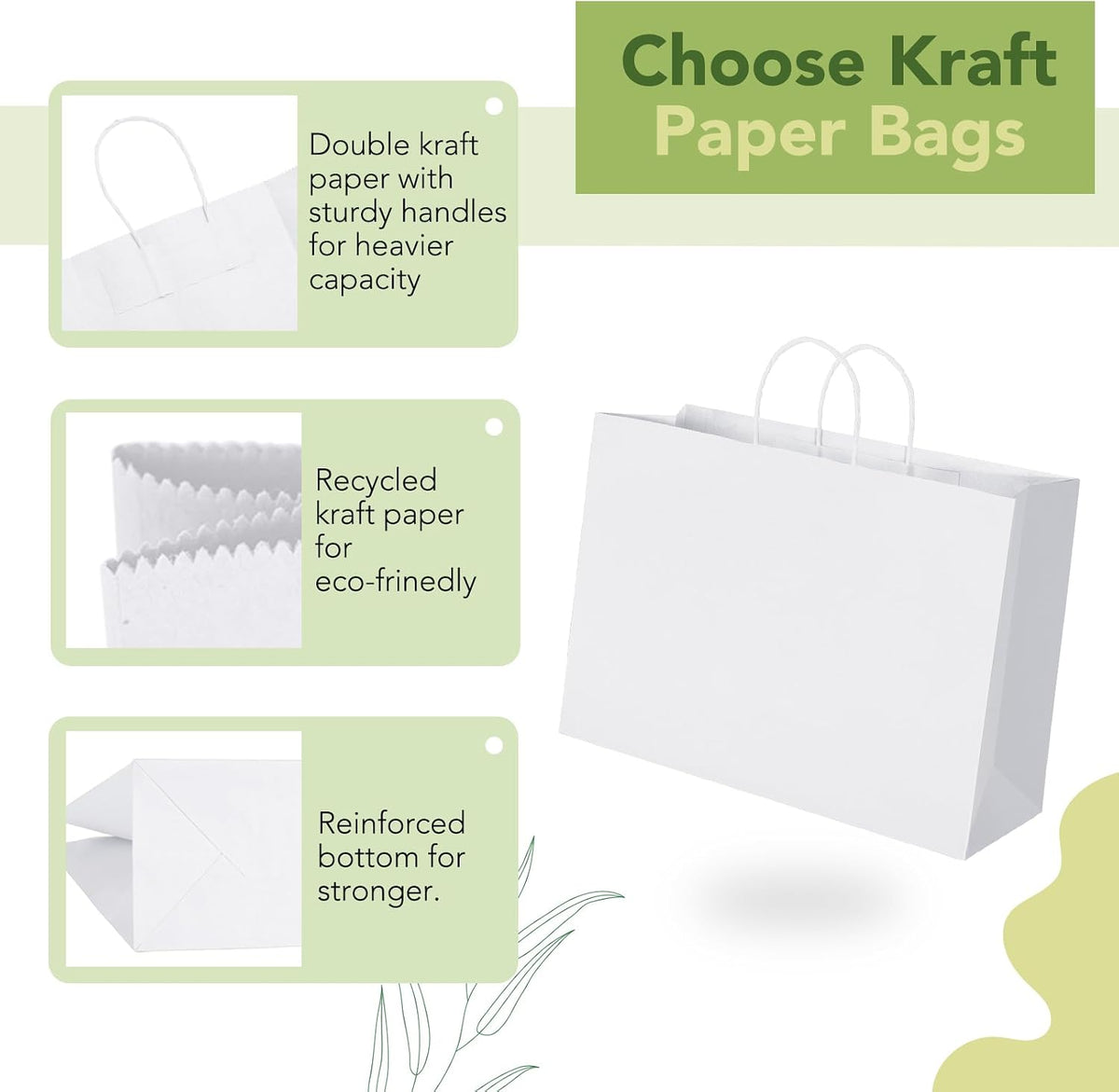 Gift Paper Bags with Handles White X-Large 16x6x12 Inch 25 Pack Bulk