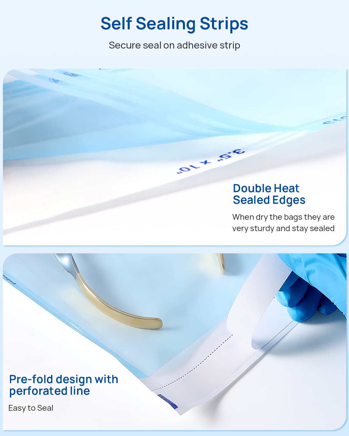 200 Self Sealing Sterilization Pouches, 2.25" x 5" Autoclave Bags | Color Changing Indicator, Latex-Free