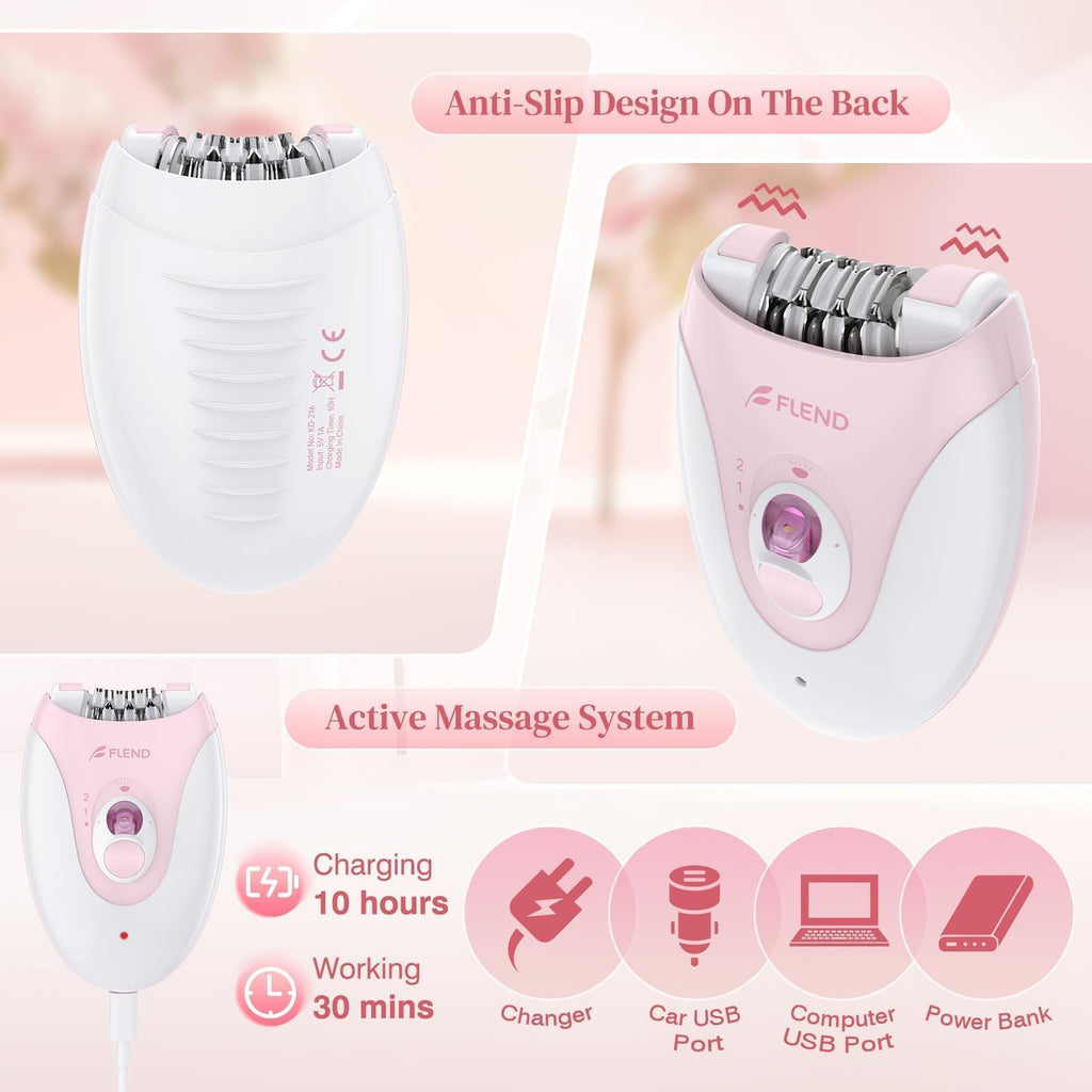 Smooth Glide Epilator for Women, Gentle 2-Speed Hair Removal Device with LED Light, 36 Tweezers & Massage Pad