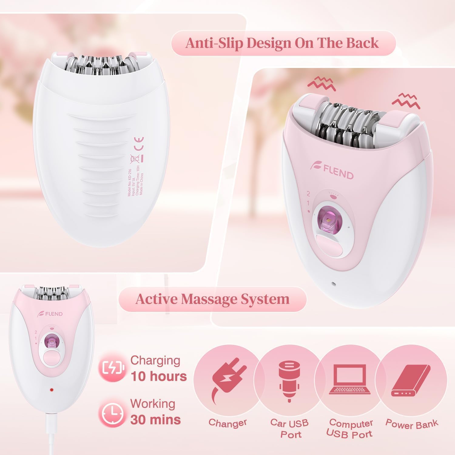Smooth Glide Epilator for Women, Gentle 2-Speed Hair Removal Device with LED Light, 36 Tweezers & Massage Pad