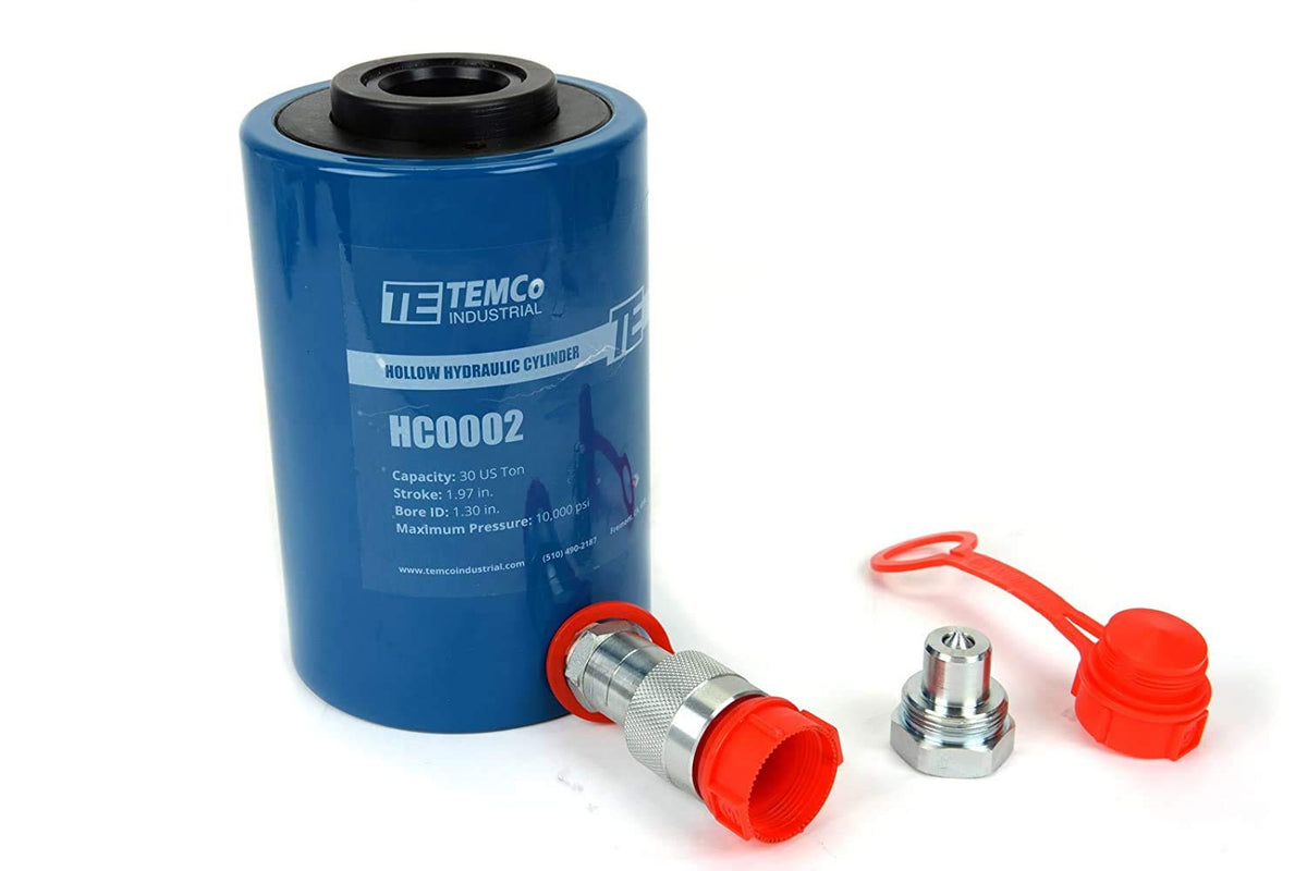 TEMCo 30 Ton Hollow Hydraulic Cylinder 2" Stroke Single Acting 10,000 PSI – Tensioning, Pulling & Maintenance