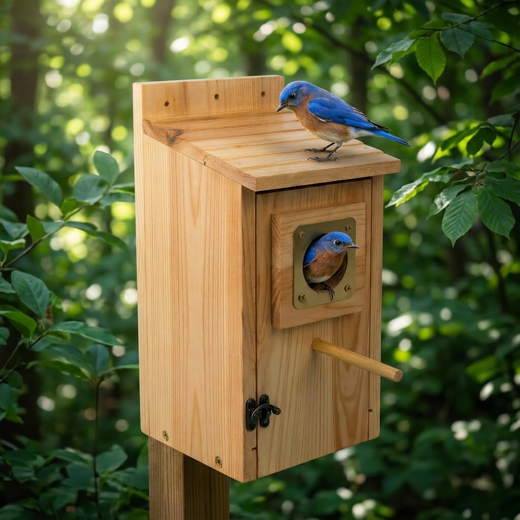 Bird Houses for Outside Clearance with Copper Guard, Pine Bird House Outdoor, Bluebird Finch Swallow Wren Chickadee