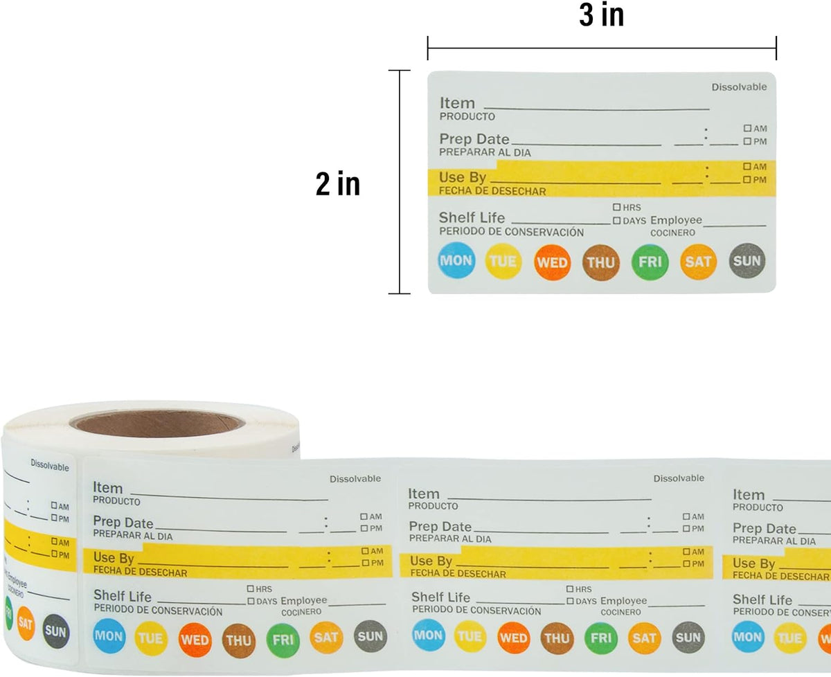 2"x3" Dissolvable Labels 250 Pcs Shelf Life Food Rotation Use by