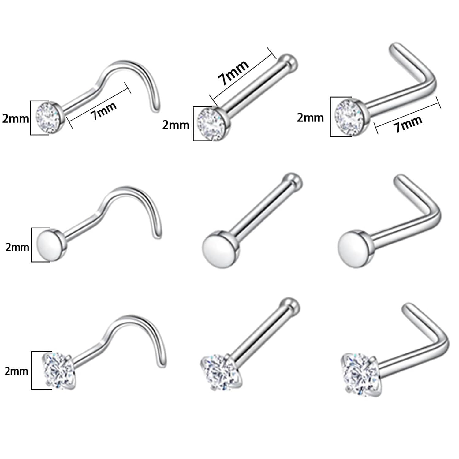 94PCS Mixed-pack Piercing Kits for All Body Piercings Stainless Steel 14G 16G 20G Jewelry and Needle with Tools Nose