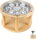 Elevated Dog Bowl, Pine Wood Stand with Stainless Steel Slow Feeder, 5.9" Raised Dog Bowl for Small & Medium Dogs