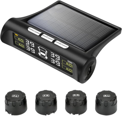 Tire Pressure Monitoring System - TPMS Tire Pressure Monitor System with Solar Charger, TPMS with 4 External sensors