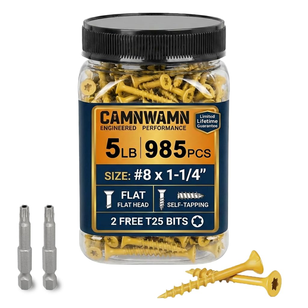 #8 x 1-1/4" Exterior Deck Screws (5 lb Box), Tan Epoxy Coated Wood Screws with T25 Star Bit, Type 17 Self-Drilling
