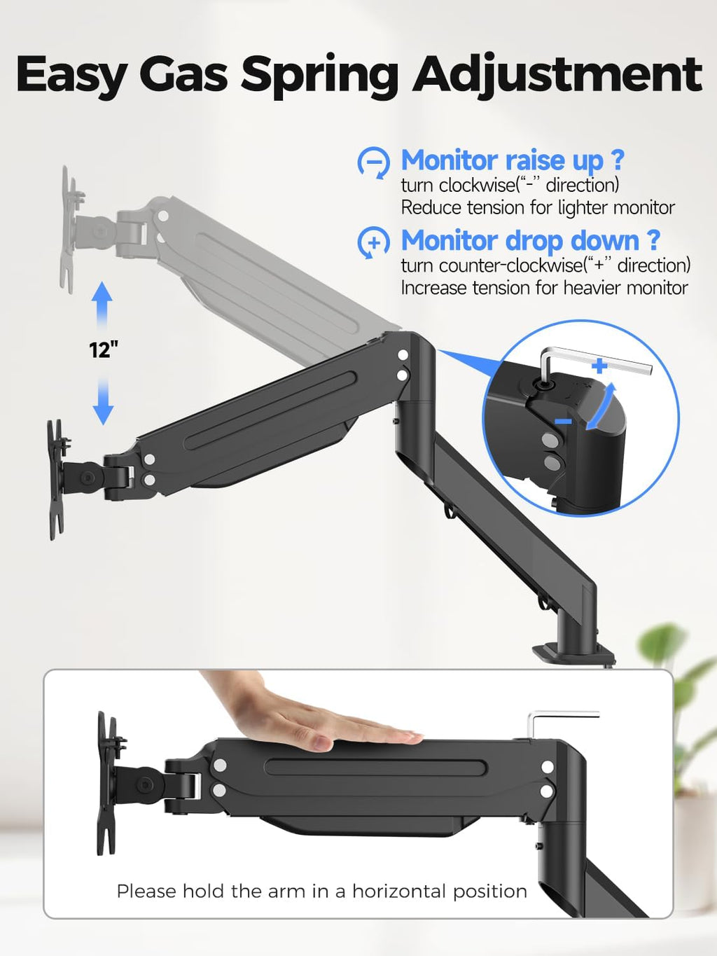 Dual Monitor Mount Stand-Height Adjustable Gas Spring Monitor Arm Desk Mount for 2 Computer Screens 17 to 35 inches