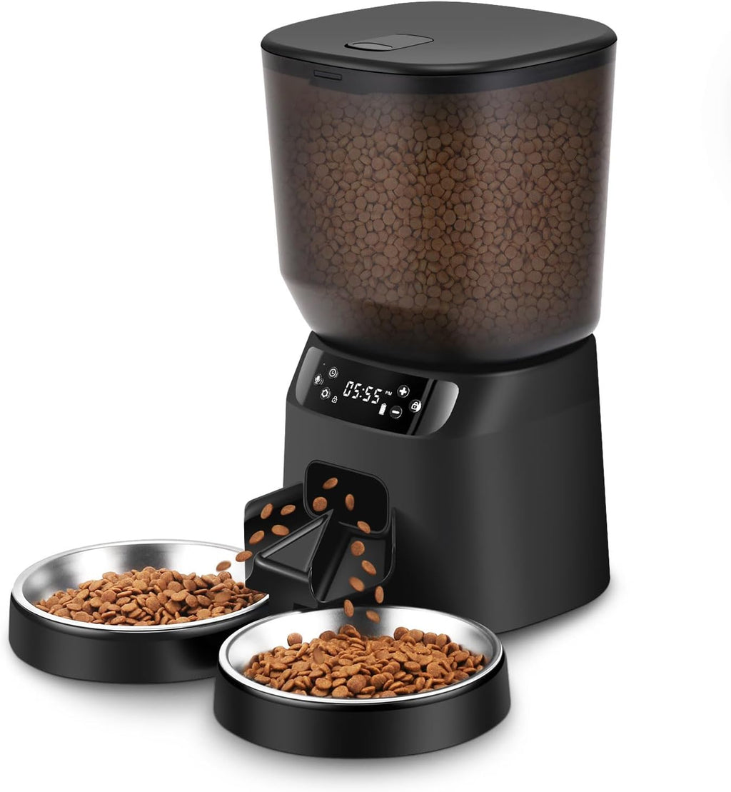 Automatic Cat Feeders for Two Cats, 5L/20 Cups Double Automatic Cat Food Dispenser with 2 Stainless Bowls, Timer