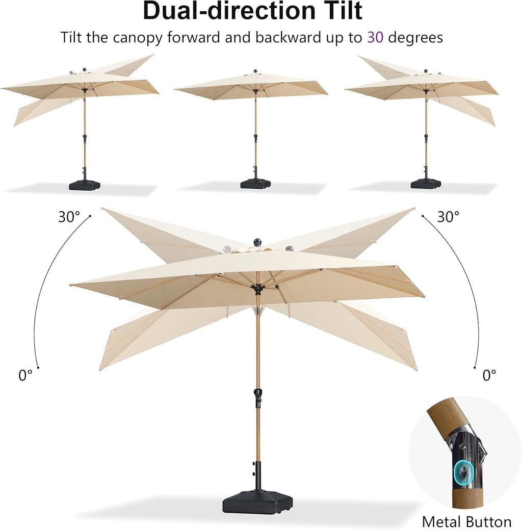 6.5' x 10' Outdoor Umbrella with Base Patio Umbrella Rectangular Outdoor Table Umbrella with Push Button Tilt & Crank