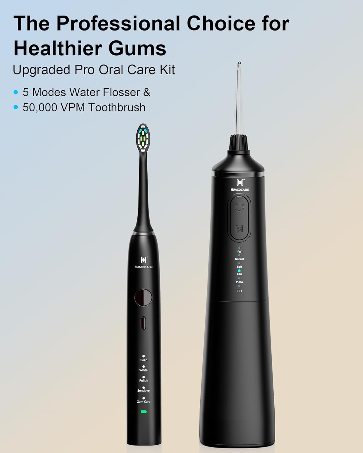 Upgraded Pro Dental Care Kit: 5-Mode Water Flosser & 50,000 VPM Sonic Electric Toothbrush | Premium Oral Clean Set