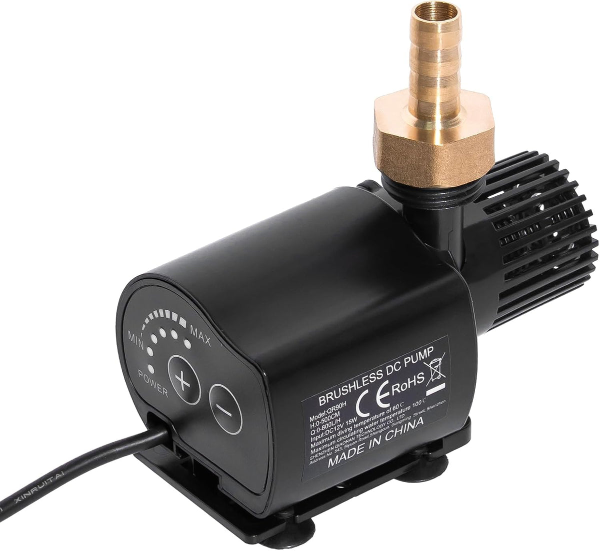 12V Submersible Water Pump, Adjustable Flow 210 GPH for Aquarium/Fountain/Hydroponics, Quiet DC Pump with Brass