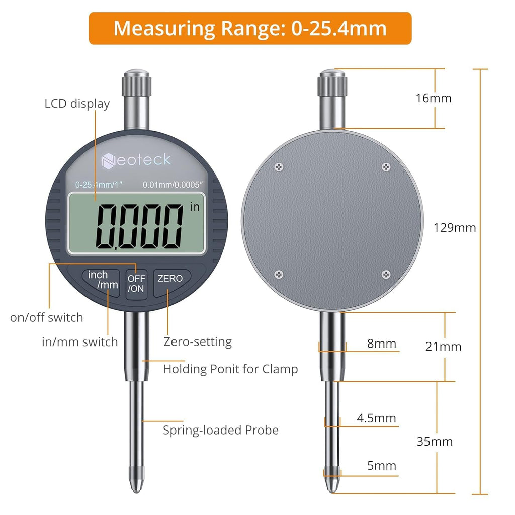 Neoteck 0-1"/0.0005" Digital Dial Indicator and 176lbs Magnetic Base Set