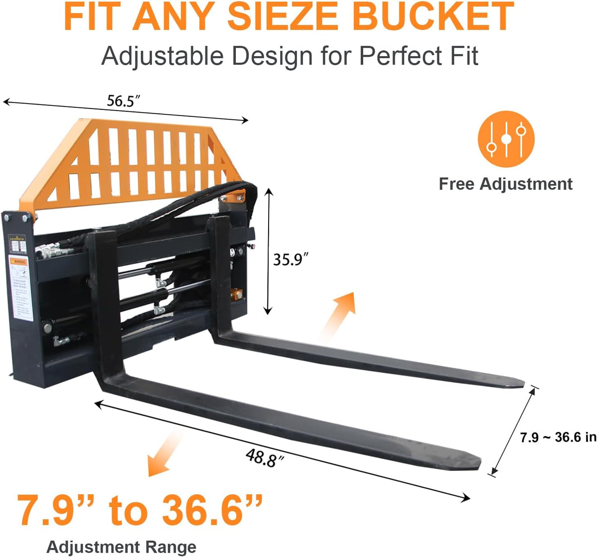 Hydraulic Pallet Forks – 48" Adjustable Tines, 4000 lbs Capacity | Universal Skid Steer Attachment with 2 Hydraulic