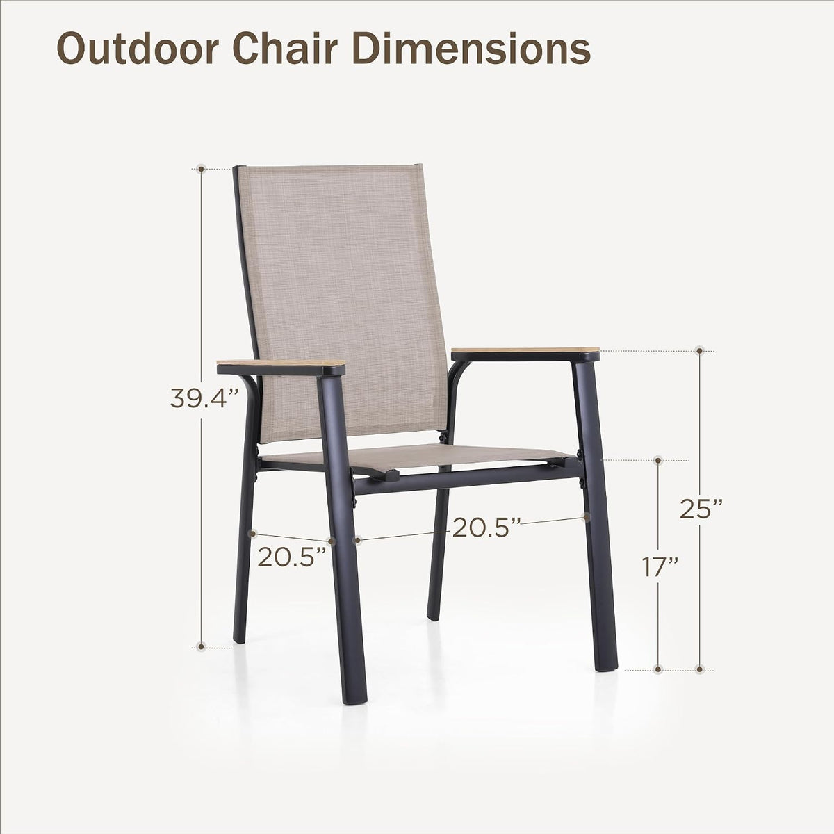 Outdoor Stackable Dining Chairs Set of 8 w/Aluminum Frame, Beige
