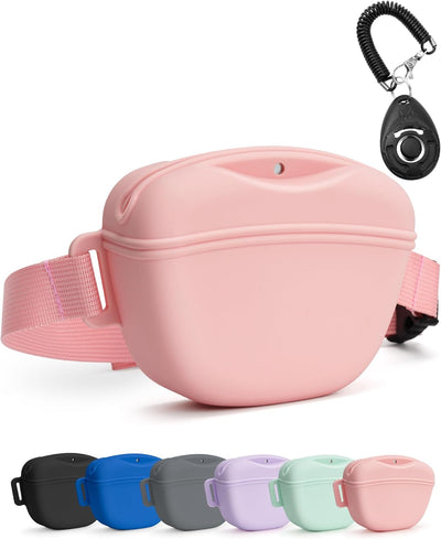 Dog Treat Pouch with Training Clicker, Upgrade Stronger Magnetic Closure to Avoid Spilling, 1.67 Cup Silicone Treat