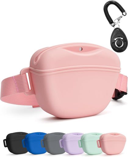 Dog Treat Pouch with Training Clicker, Upgrade Stronger Magnetic Closure to Avoid Spilling, 1.67 Cup Silicone Treat
