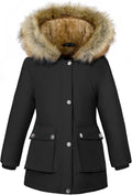 Girls' Winter Fleece Lined Parka Coat, Warm Hooded Puffer Jacket for Kids | Removable Faux-fur Trim, Two Large