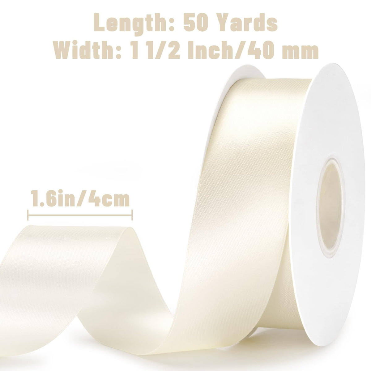 Double Faced Ivory Satin Ribbon - 1-1/2 Inch x 50 Yards
