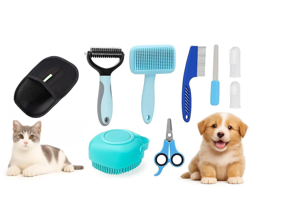 9-in-1 Pet Grooming Kit, Self-Cleaning Slicker Brush, Deshedding Rake, Lint Remover, Nail Clipper & More, Complete