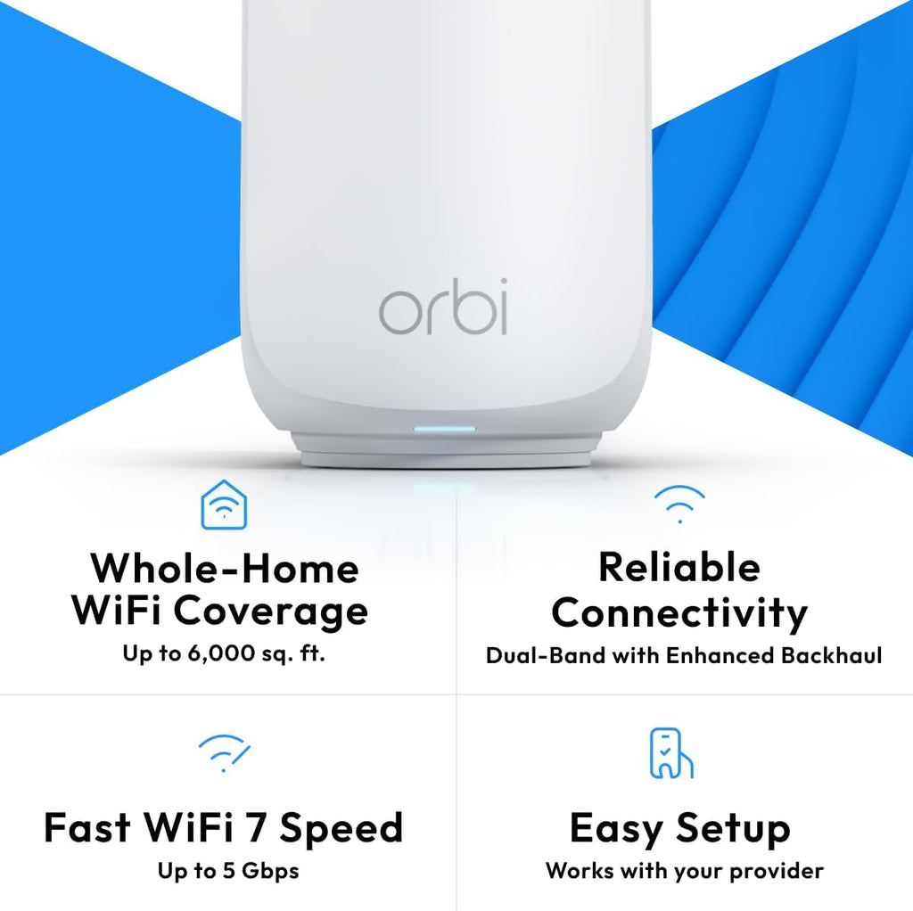 Orbi 370 WiFi 7 Mesh System Dual-Band, Up to 6,000 sq ft, 3 Pack | Mesh Router + 2 Satellite Extenders, Up to 5 Gbps