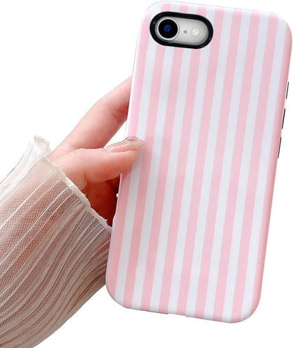 Compatible with iPhone SE /8/7 Cute Phone Case,Striped Aesthetic Pattern Design,Scratch Resistant Hybrid 2-Layer