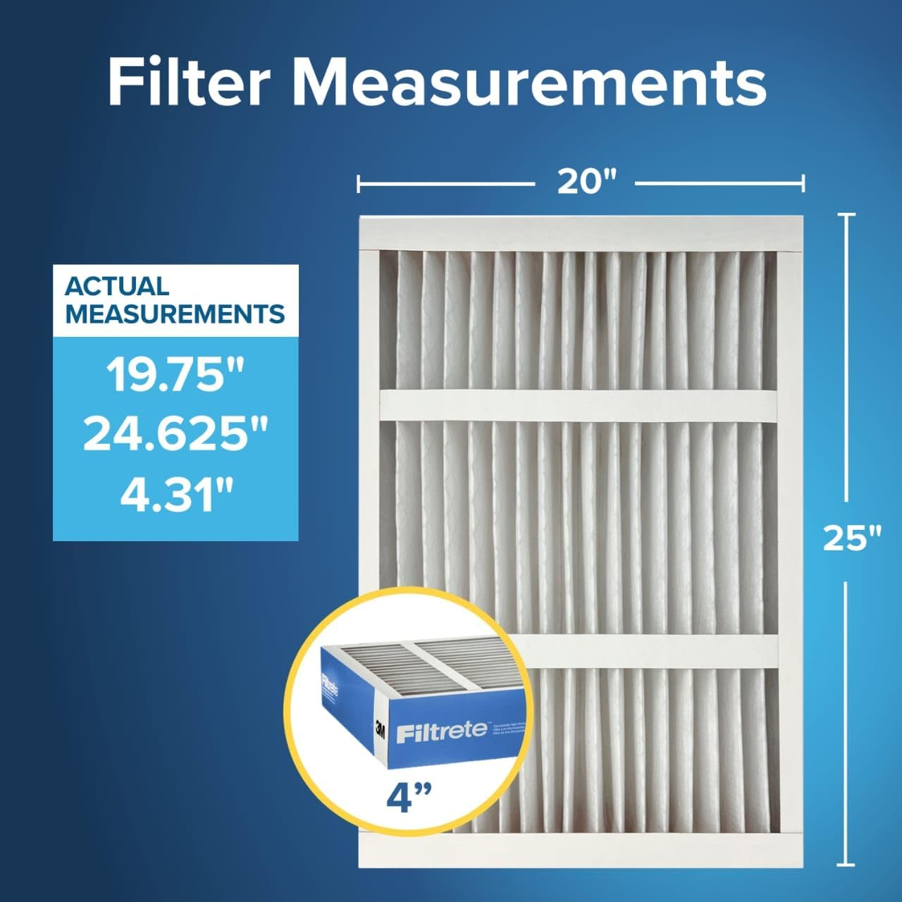 20x25x4 AC Furnace Air Filter, MERV 13, MPR 1900, Premium Allergen, Bacteria & Virus Filter, Electrostatic Air