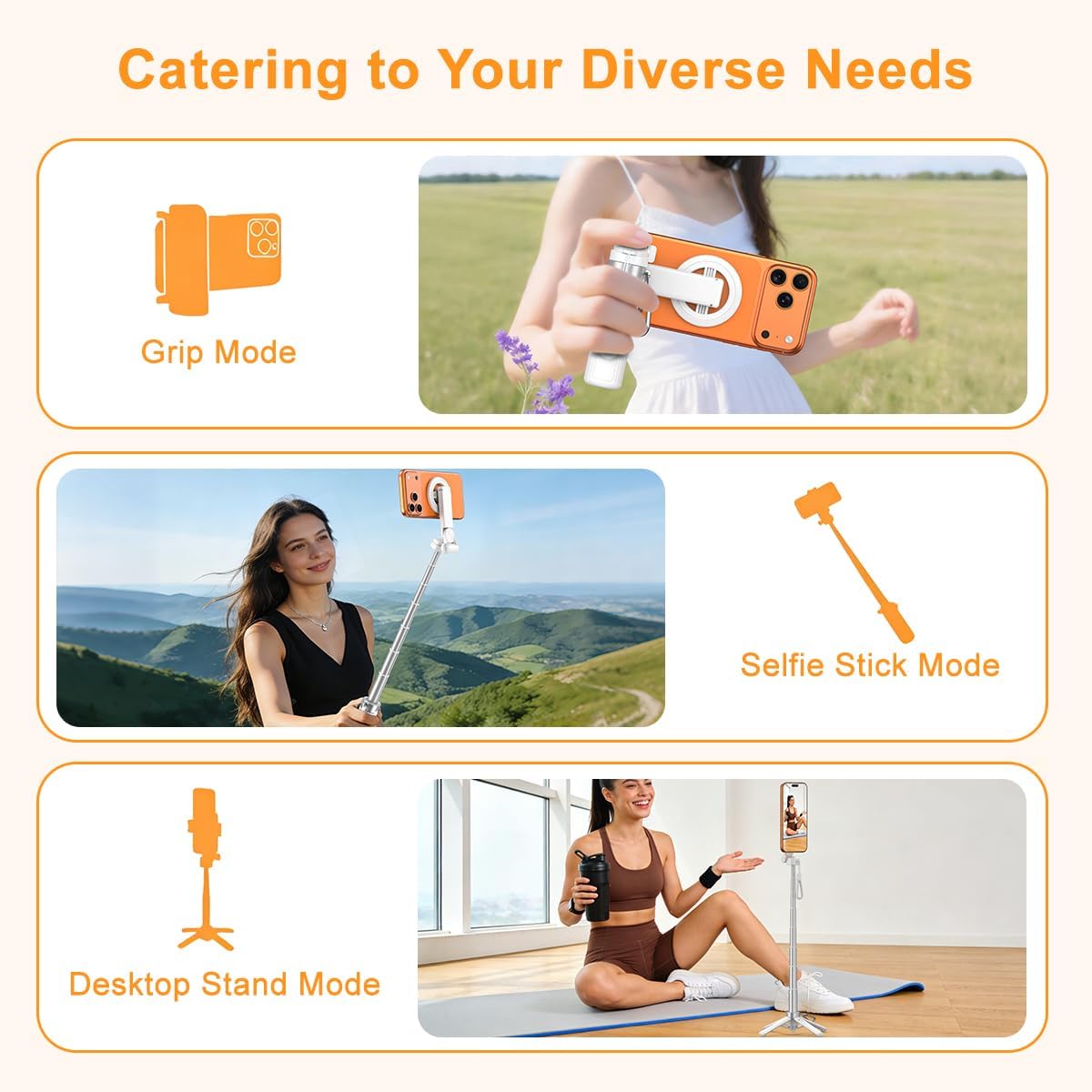 Upgrated 5-in-1 Magnetic Selfie Stick with Remote for Cell Phone 360° Rotation.Can Transforms into Mini Tripod/Camera