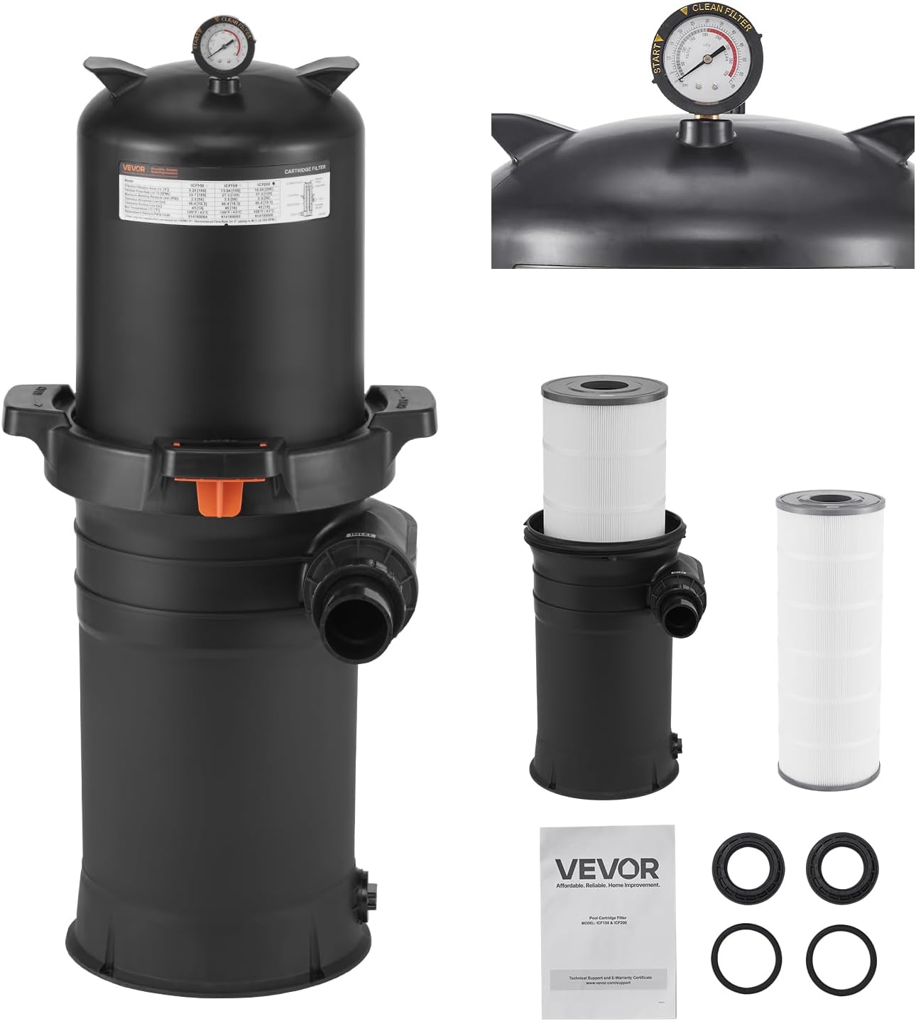 2026 Pro Pool Cartridge Filter System 200 sqft, Pool Filter for Inground & Above Ground Pools, Compatible W/Pumps