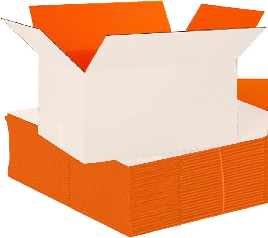 White & Orange Cardboard Shipping Boxes, Mailing Box 10x8x6",25 Pc