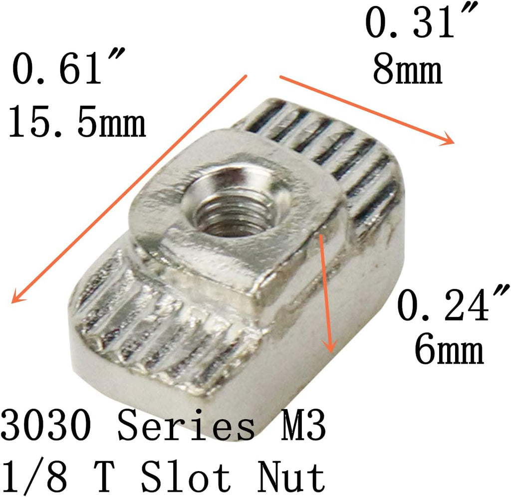 100Pcs 3030 Series Sliding M3 T Slot Nut Hammer Head Fastener Nut