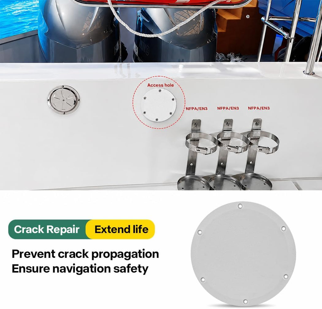 6 Inch Marine Deck Plate, Round Access Cover with Screws, White