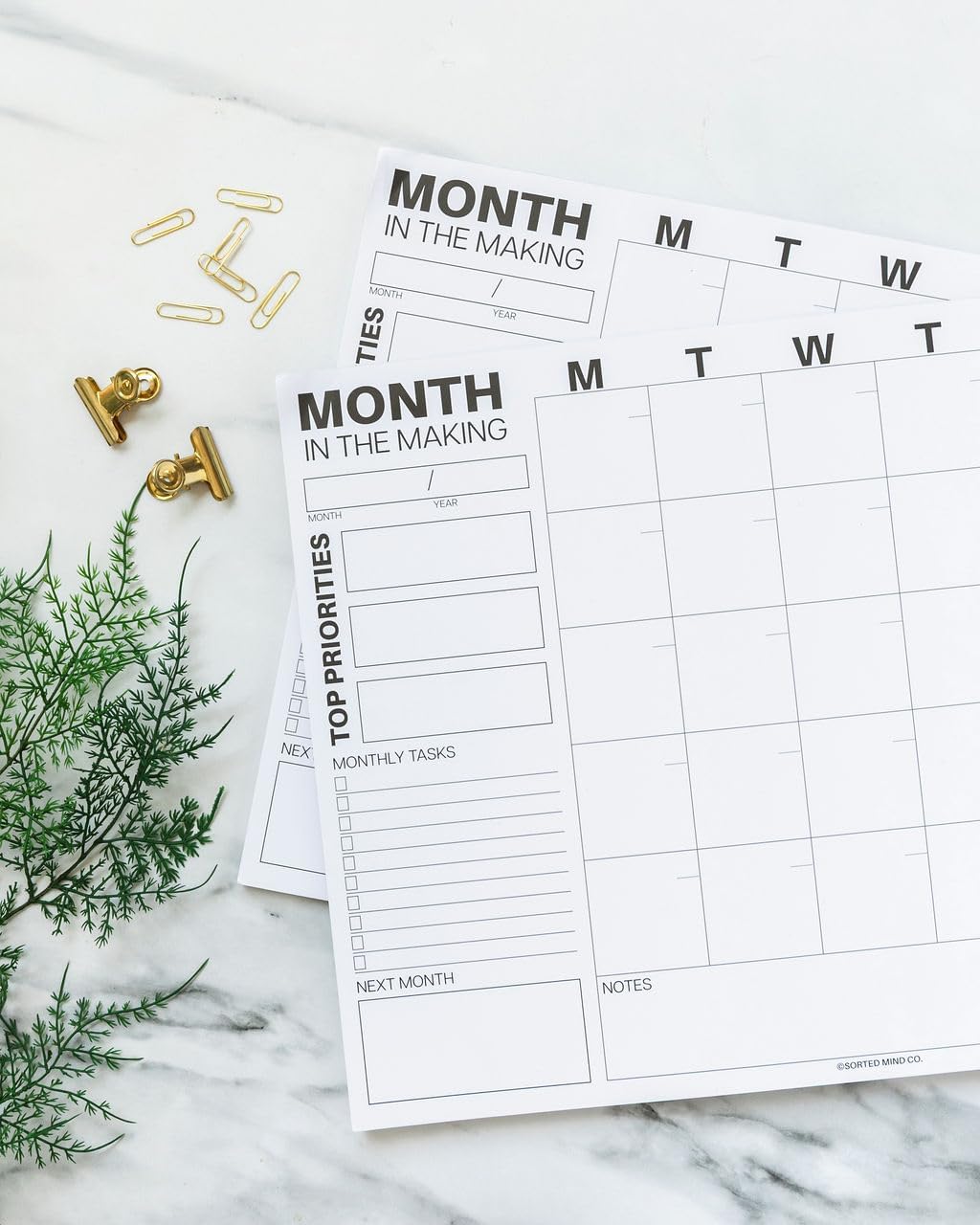 Undated Monthly Planning Calendar Sheets by Sorted Mind Co - 24 Tear-Off Sheets A3 Size - Premium Planner Pad for