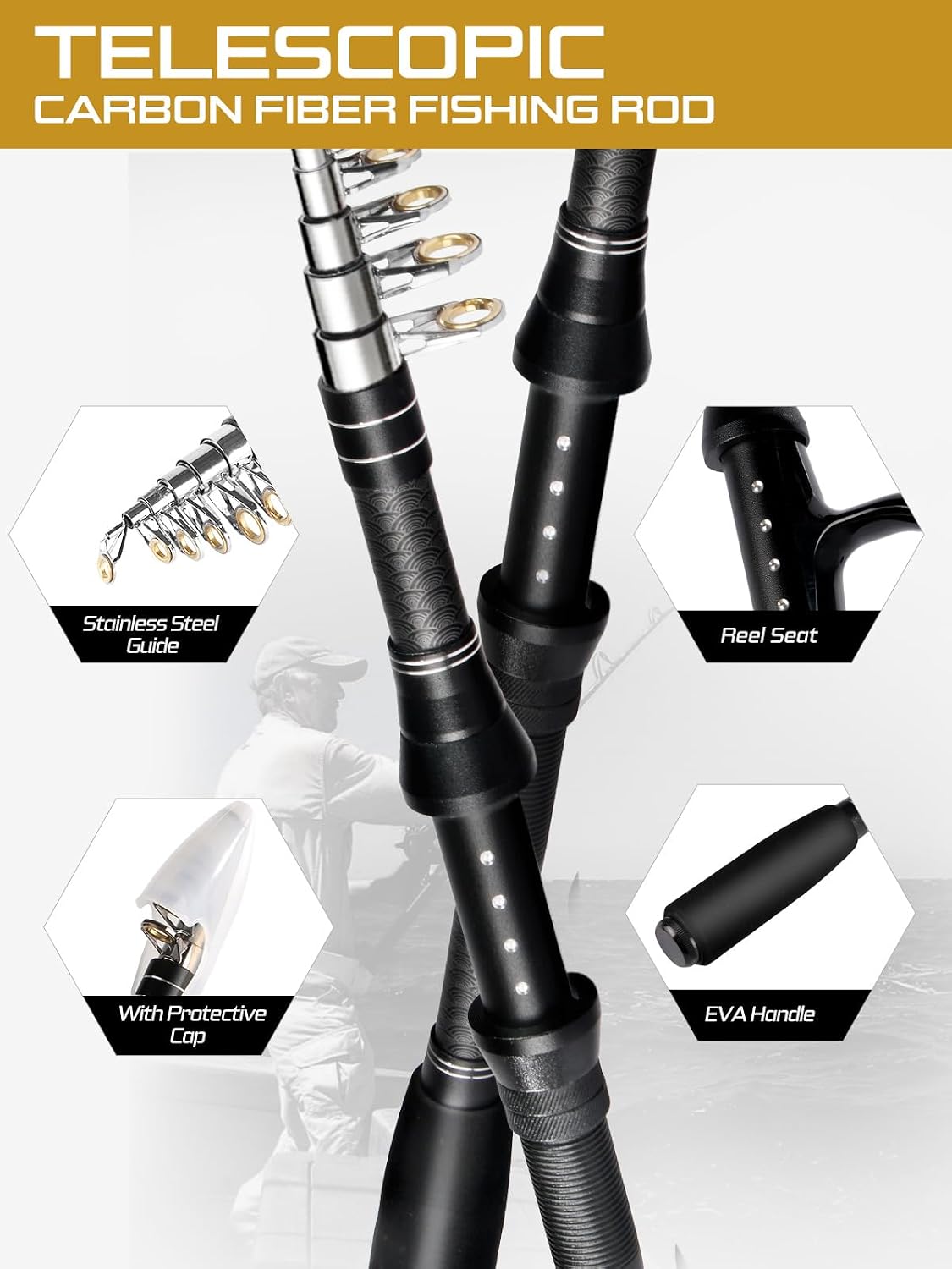 Fishing Pole Kit, Carbon Fiber Telescopic Fishing Rod and Reel Combo with Spinning Reel, Line, Bionic Bait, Hooks and